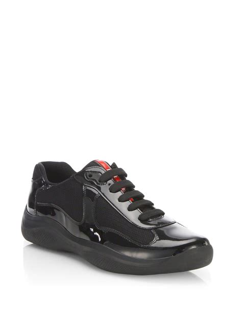 prada sneakers black patent leather|men's black patent leather sneakers.